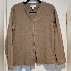Women's Geoffrey Beene Sport 2pc Sleeveless Top & Button Up Cardigan Brown Sz XL